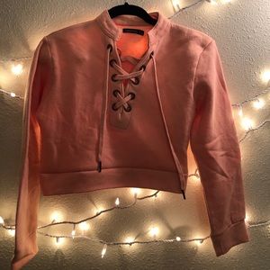 Cropped Lace Up Sweatshirt